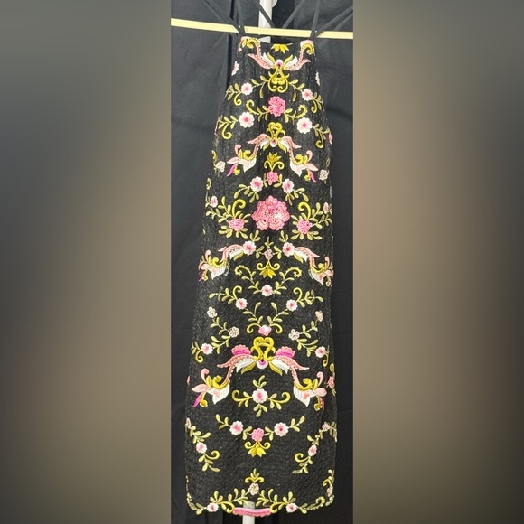 Alyce Paris Black Dress with Pink and Yellow Embroidery - Picture 8 of 10